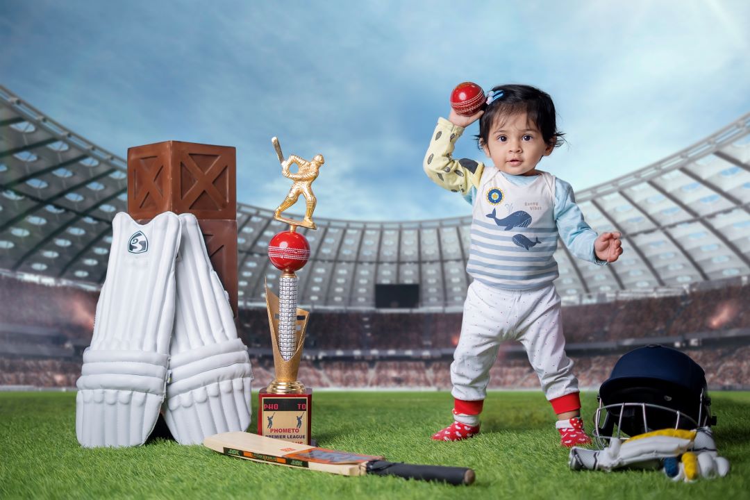 ipl baby photoshoot, ipl themed baby photoshoot, baby cricket photoshoot, RCB baby photoshoot