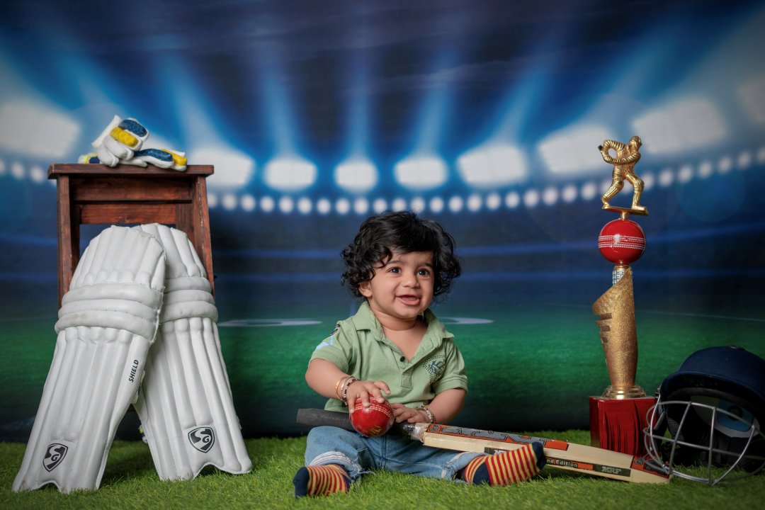 ipl baby photoshoot, ipl themed baby photoshoot, baby cricket photoshoot, RCB baby photoshoot